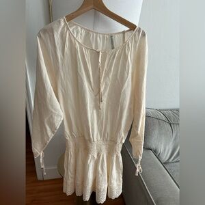 Victoria Secret Boho Linen Cotton Crochet Lace Smoked Mini Dress Size M